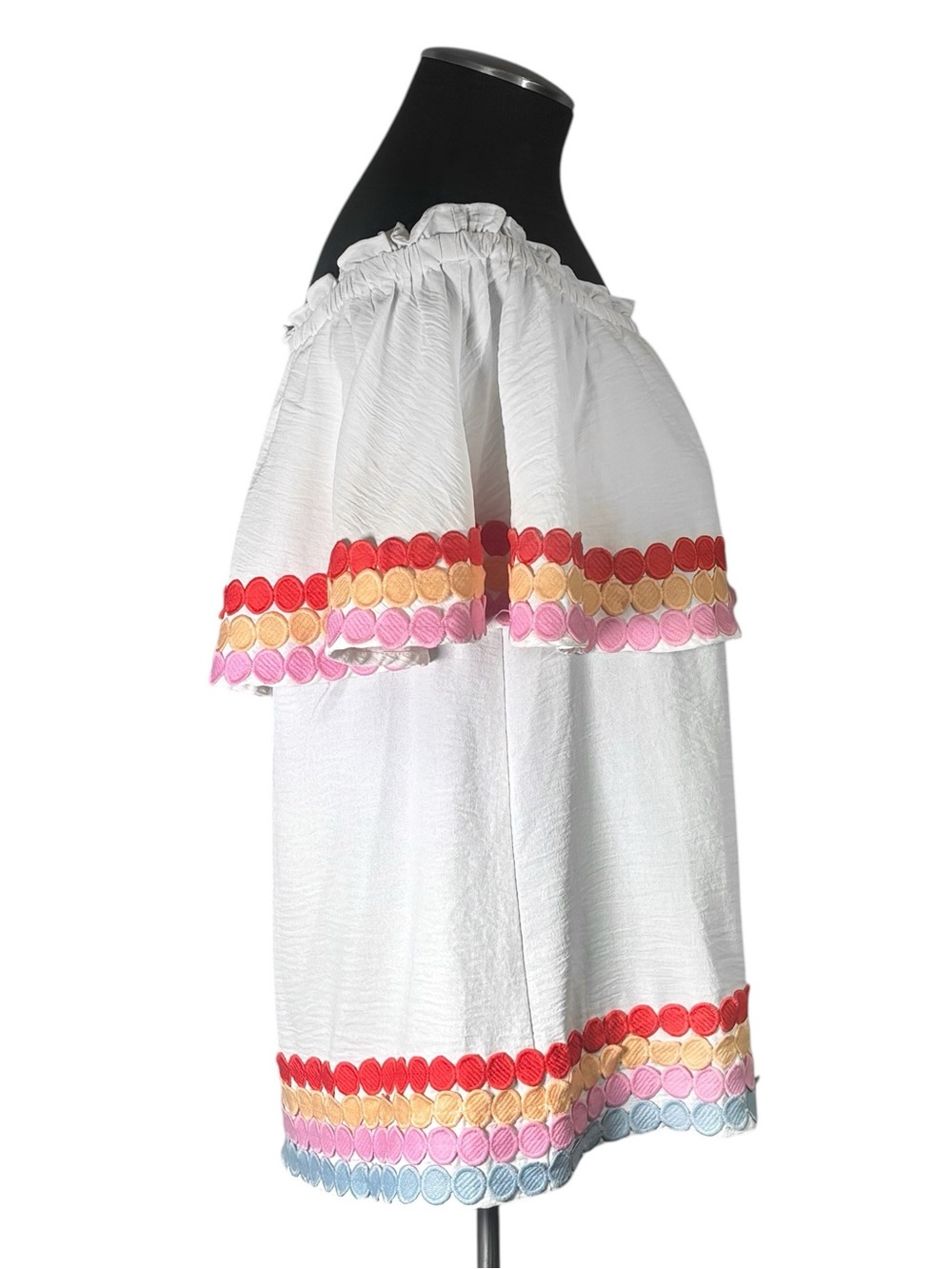 🆕 Entro – Off Shoulder Spotted Ric Rac Tiered Top – Medium - Picture 5 of 11
